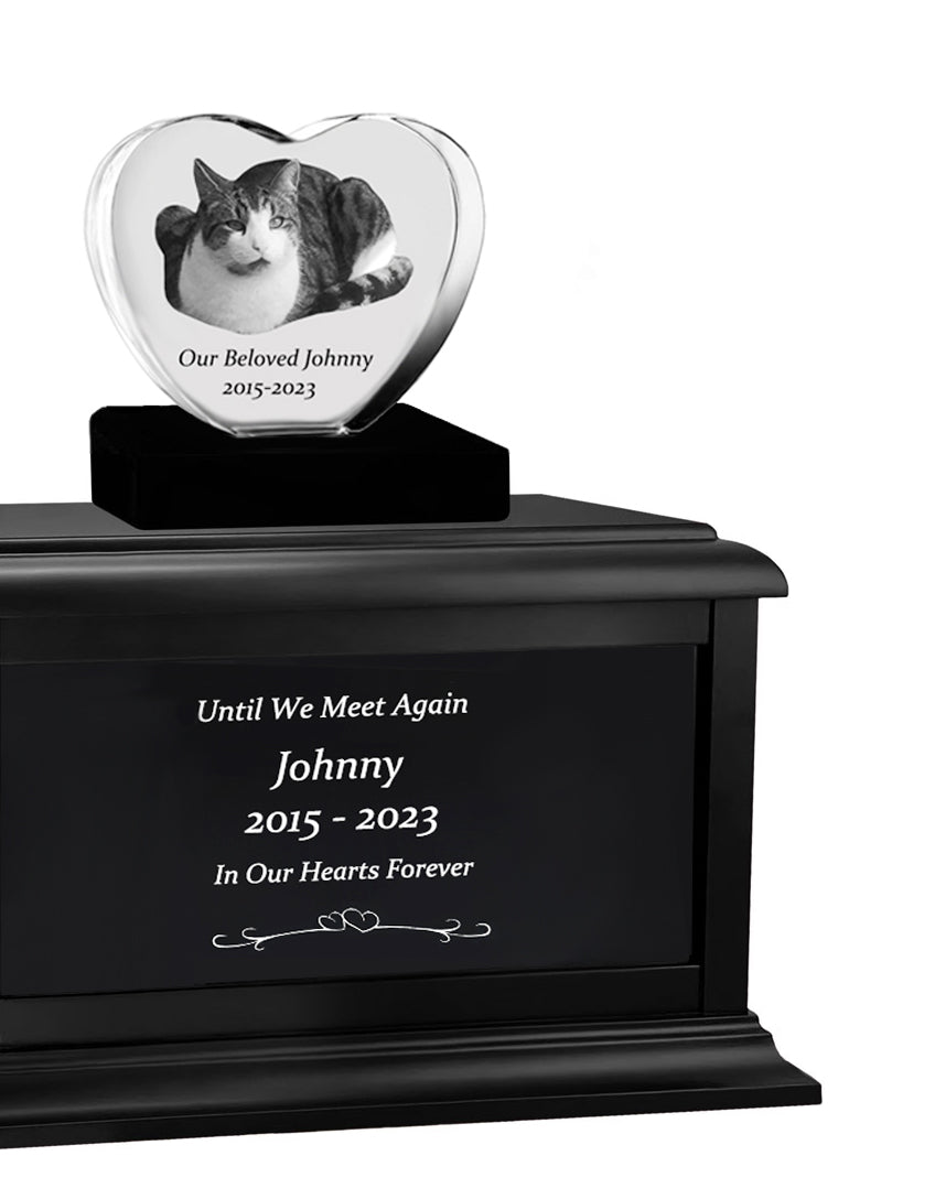 Cat Memorial Urn & Crystal Heart Set - Pet Heart Crystal Urn