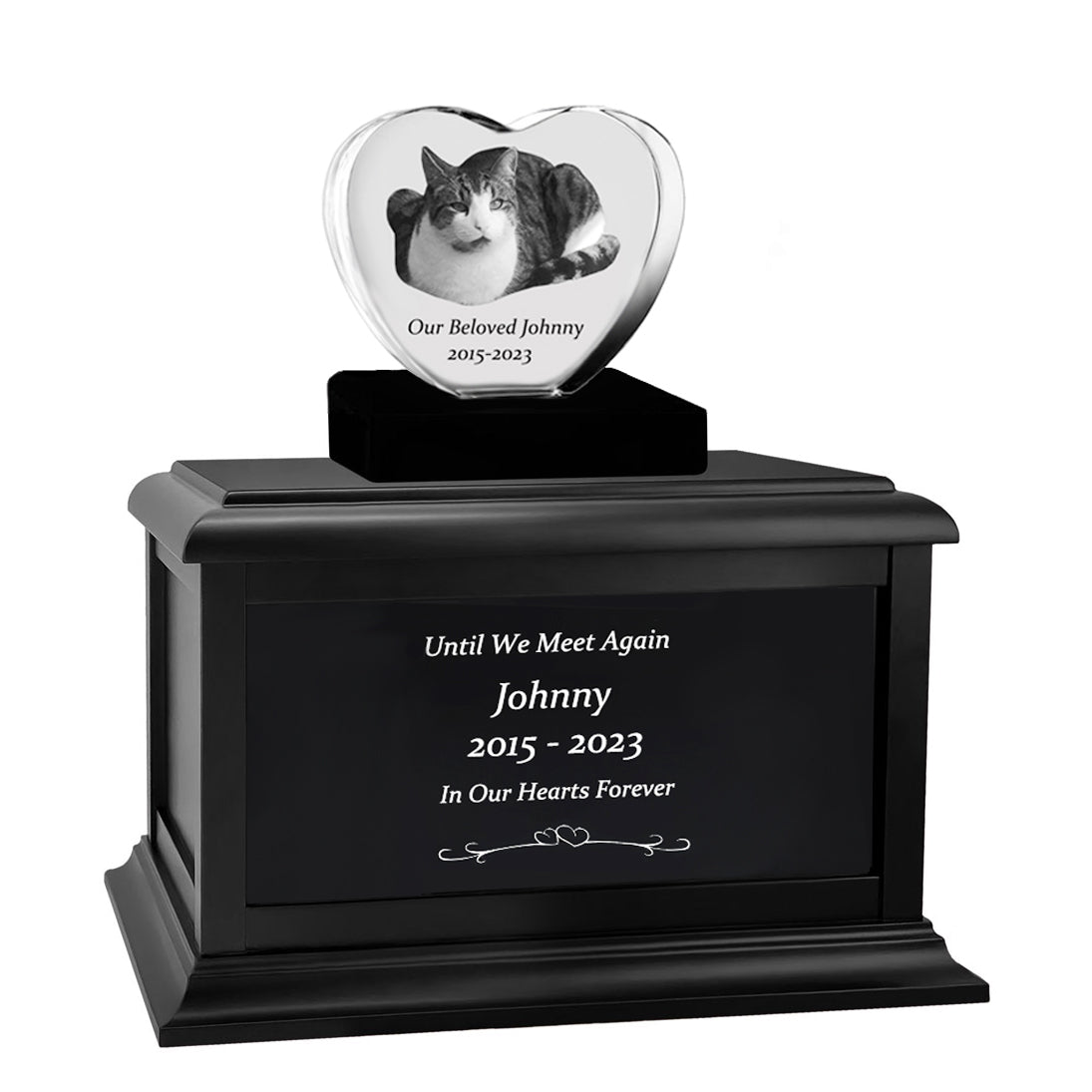 Cat Memorial Urn & Crystal Heart Set - Pet Heart Crystal Urn