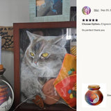 Sleeping Cat On The Moon Raku Urn - Hand Made Pet Urn
