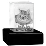 Cat Memorial Urn & Crystal Rectangle Set - Pet Cremation Crystal Urn
