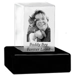 Cat Memorial Urn & Crystal Rectangle Set - Pet Cremation Crystal Urn