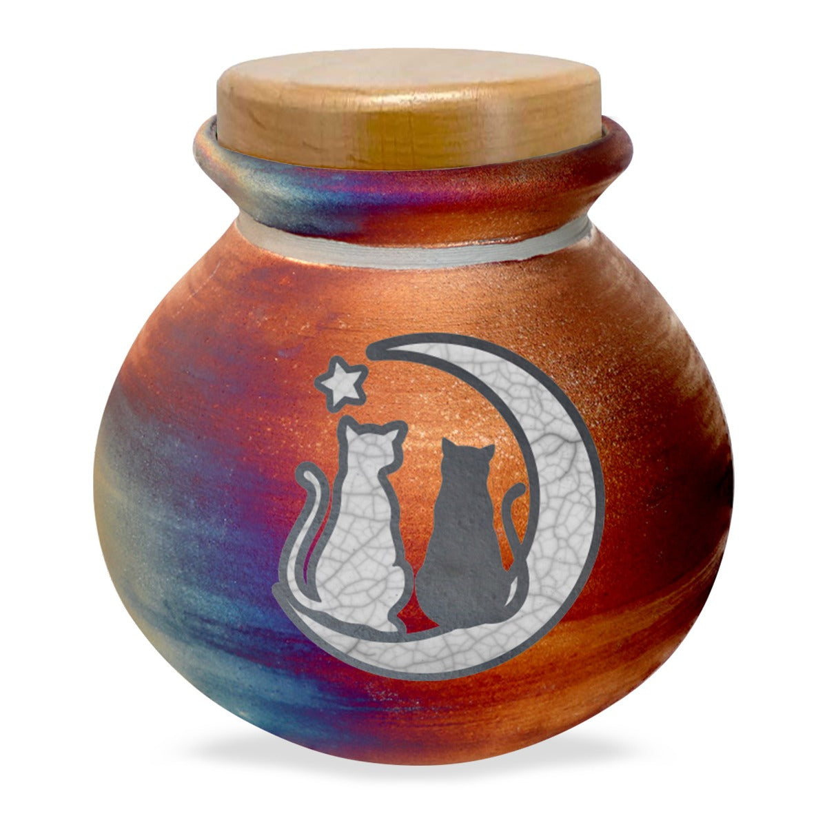 Cats On The Moon Raku Urn - Hand Made Pet Urn