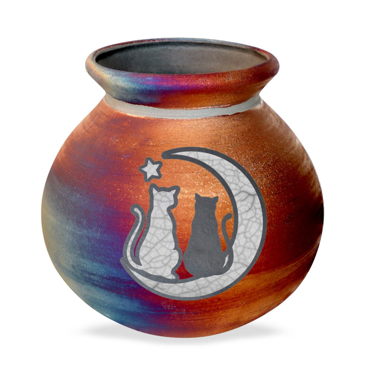 Cats On The Moon Raku Urn - Hand Made Pet Urn