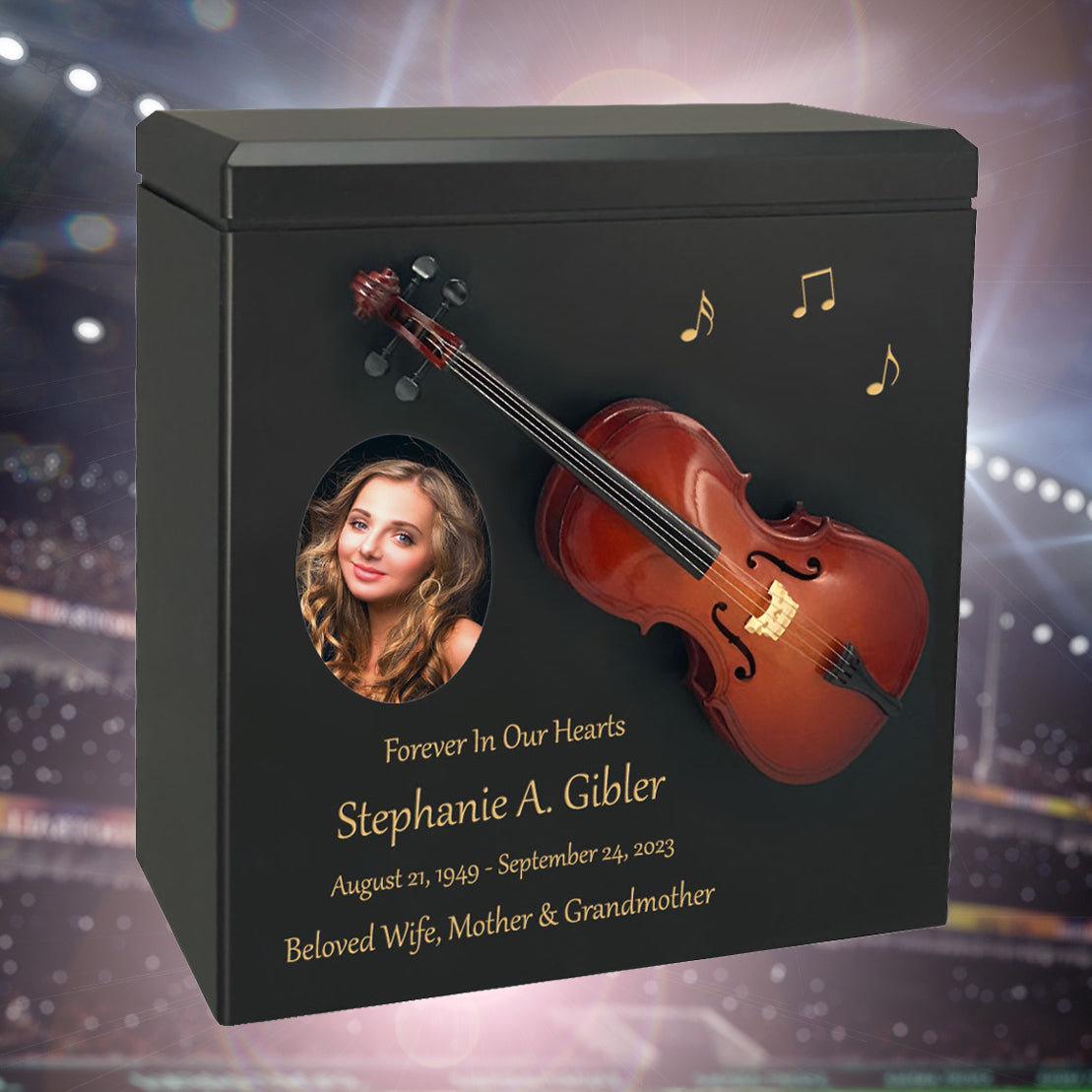Cello Wood Adult Cremation Urn - Miniature Cello - Photo Option