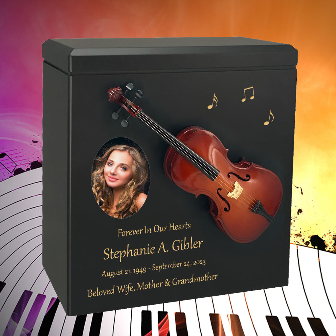 Cello Wood Adult Cremation Urn - Miniature Cello - Photo Option
