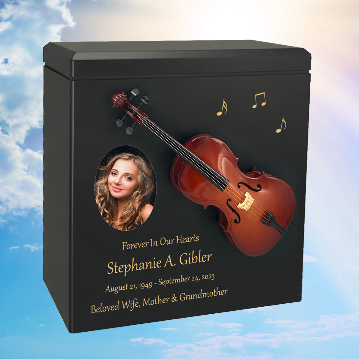 Cello Wood Adult Cremation Urn - Miniature Cello - Photo Option