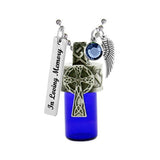 Celtic Cross Blue Cobalt Pendant Urn - Love Charms Option