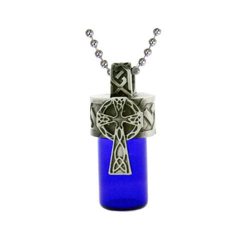 Celtic Cross Blue Cobalt Pendant Urn - Love Charms Option