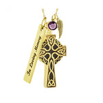 Celtic Cross Gold Cremation Pendant Urn - Love Charms™ Option