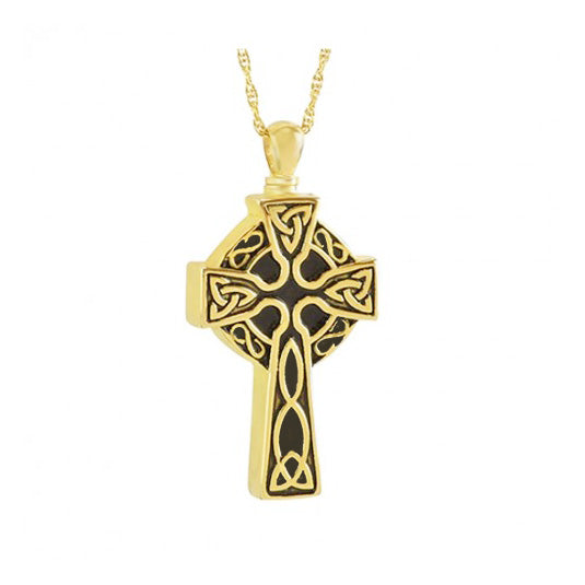Celtic Cross Gold Cremation Pendant Urn - Love Charms™ Option