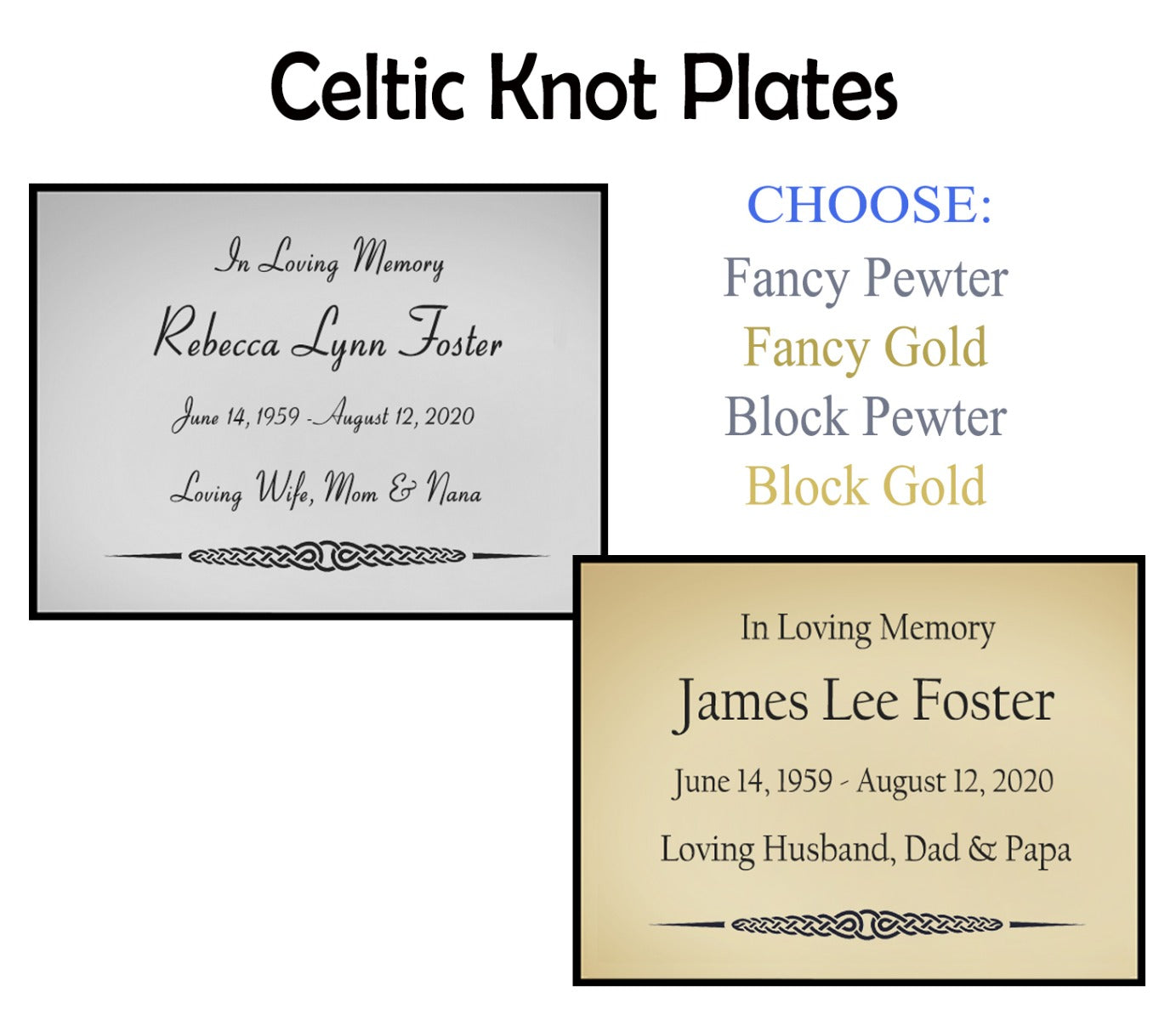 Celtic Knot Name Plates For Cremation Urns