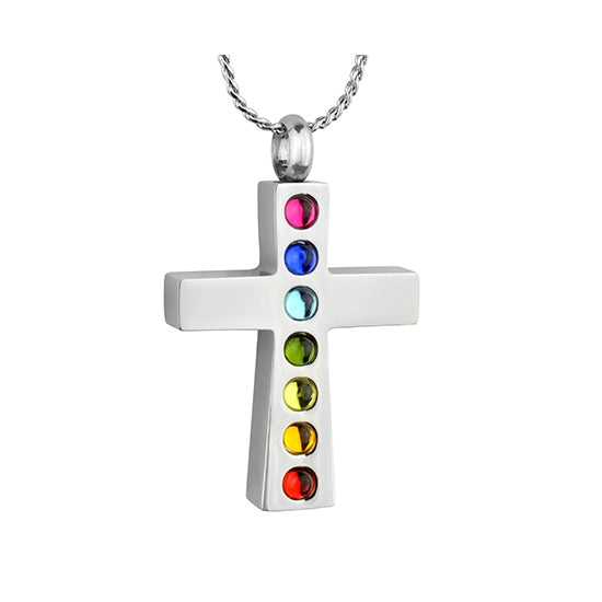 Chakra Cross Cremation Jewelry Urn - Love Charms Option