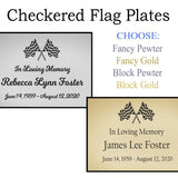 Checkered Flag Name Plates For Cremation Urns