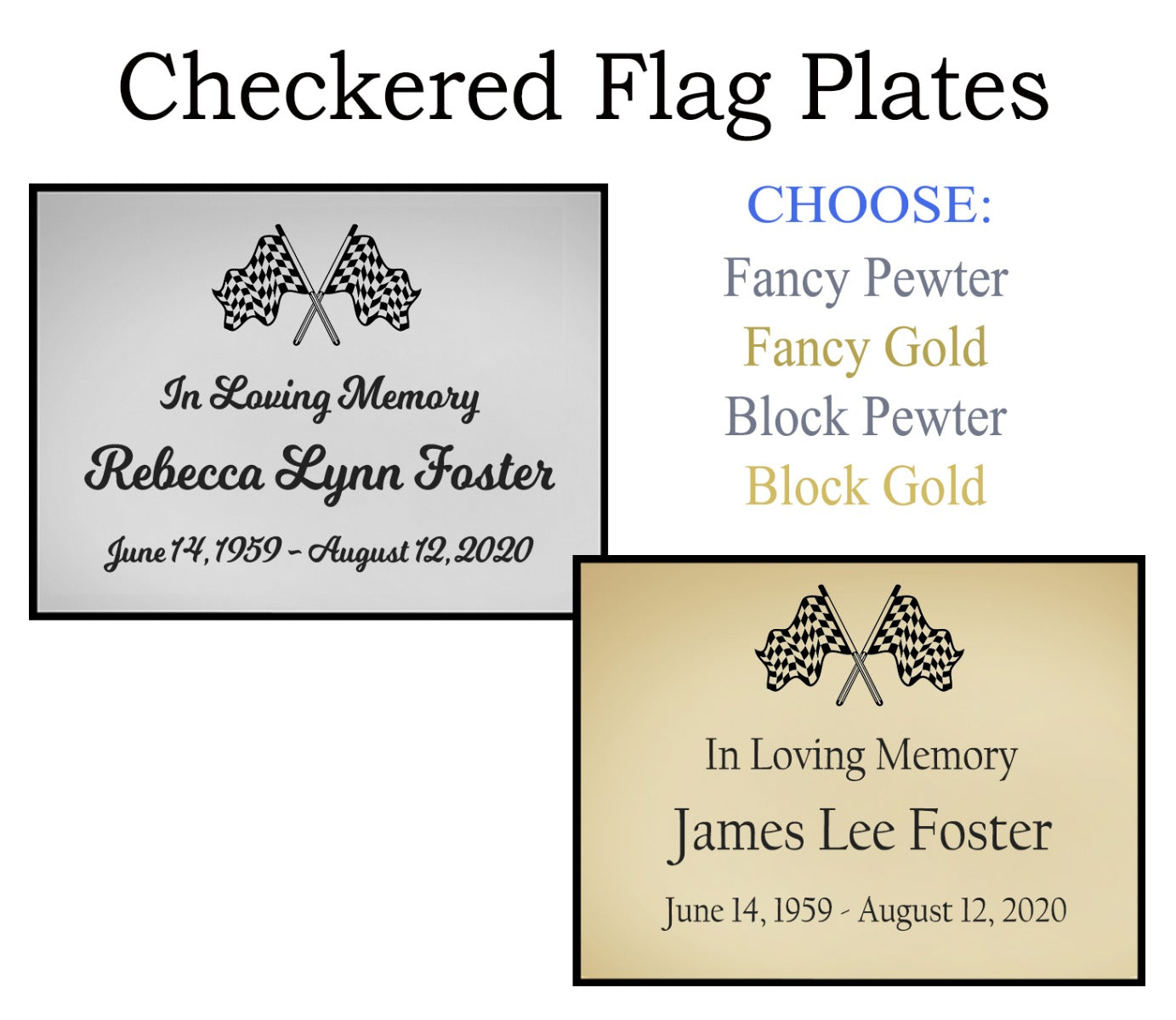 Checkered Flag Name Plates For Cremation Urns