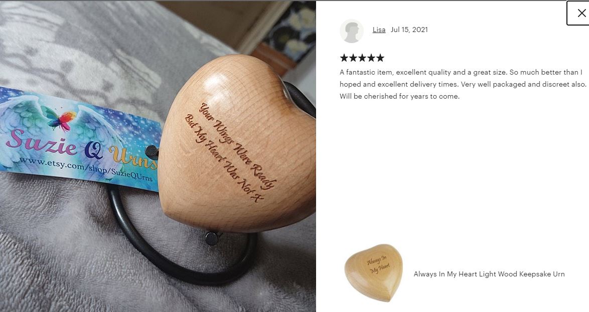 Always In My Heart Cherry Keepsake Cremation Urn - Engraving Option