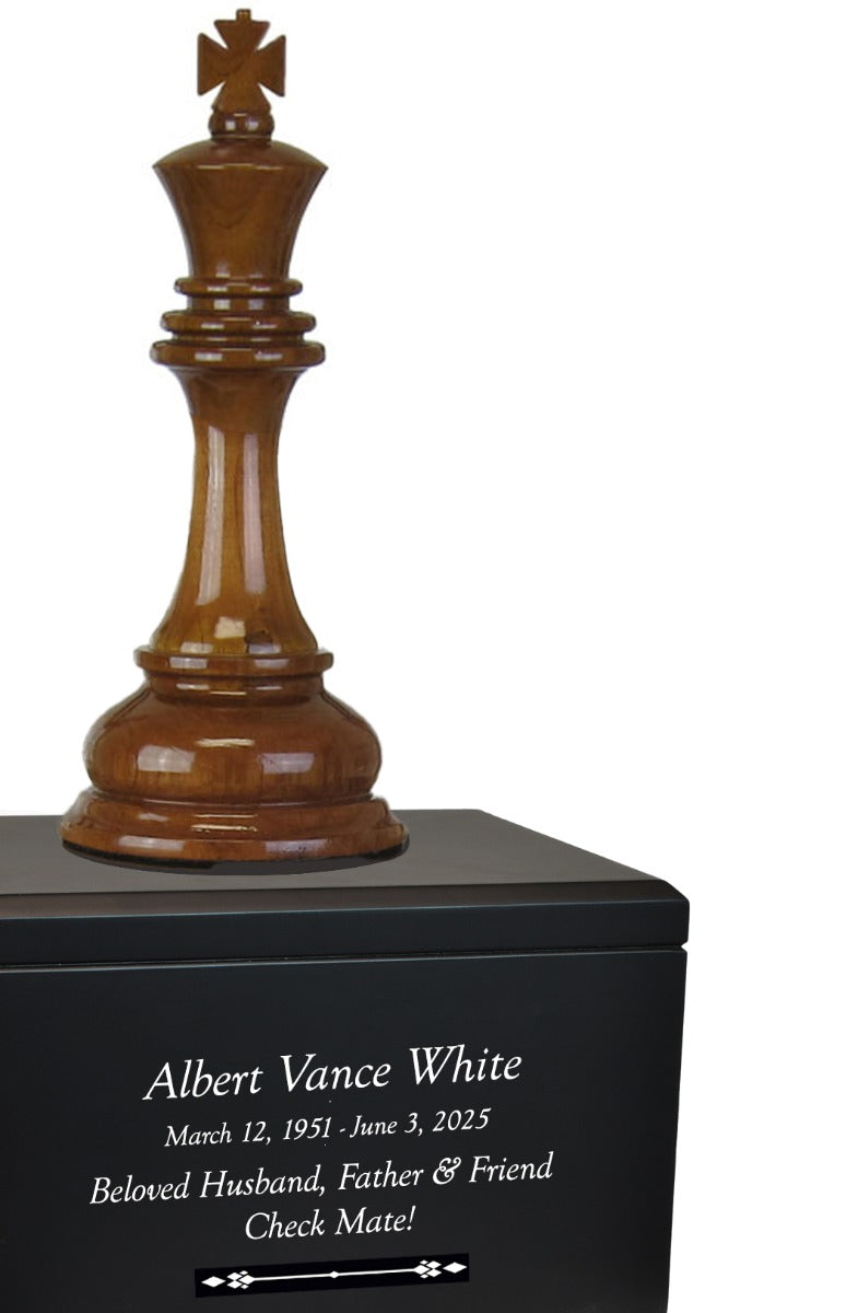 Chess King Cremation Urn - Teak and Black Wood