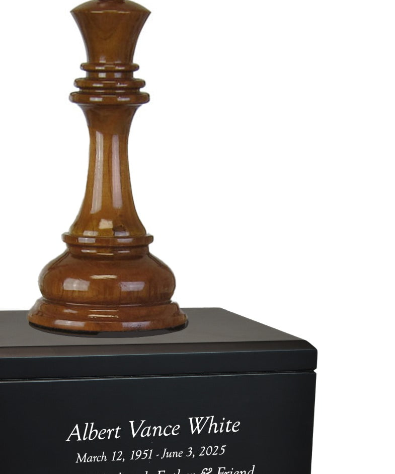 Chess King Cremation Urn - Teak and Black Wood