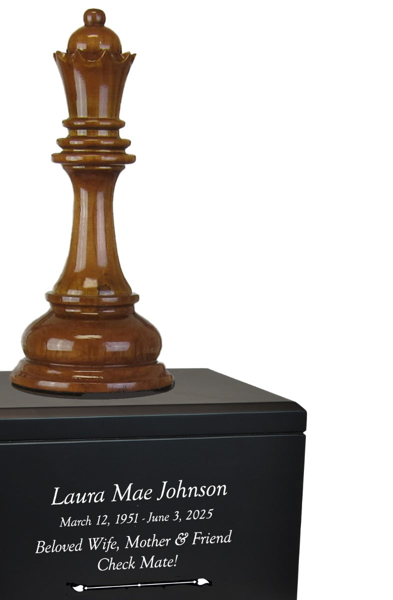 Chess Queen Cremation Urn - Teak and Black Wood