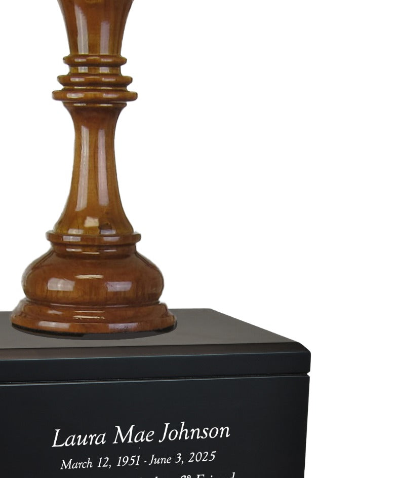 Chess Queen Cremation Urn - Teak and Black Wood