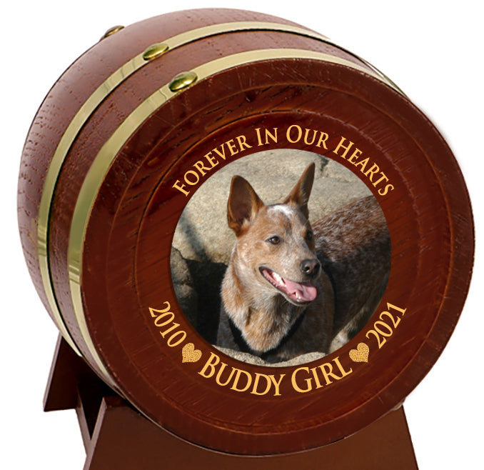 Pet Chestnut Barrel Urn - Small or Large Dog or Cat Urns