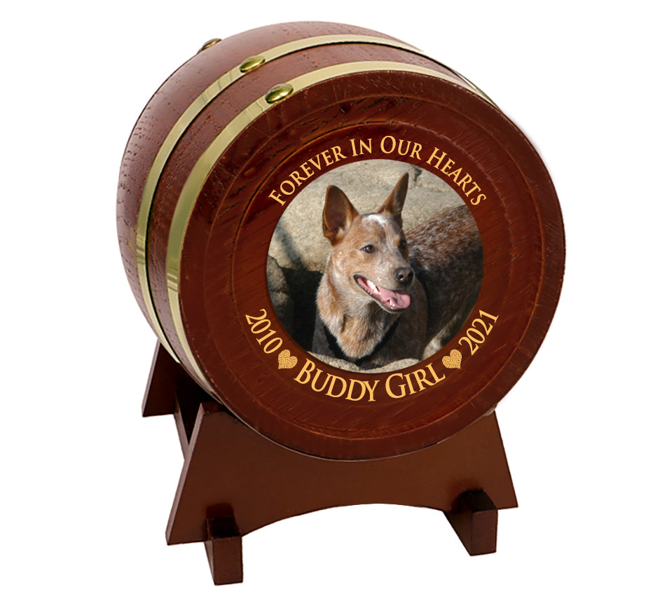 Pet Chestnut Barrel Urn - Small or Large Dog or Cat Urns