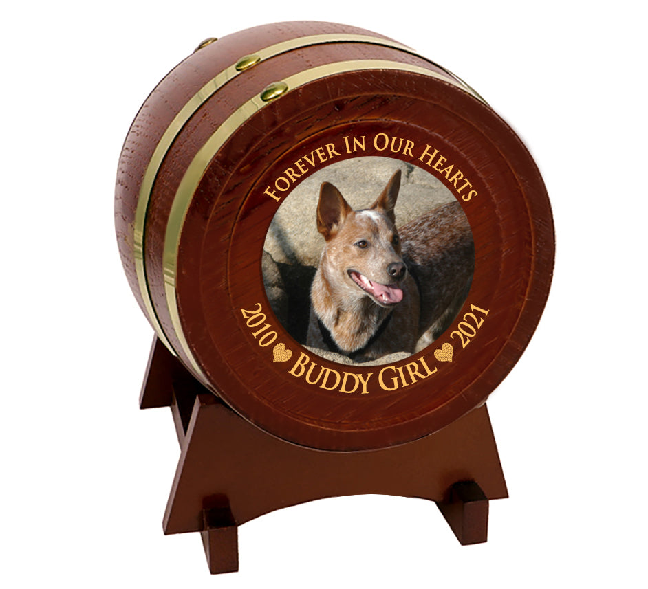 Pet Chestnut Barrel Urn - Small or Large Dog or Cat Urns