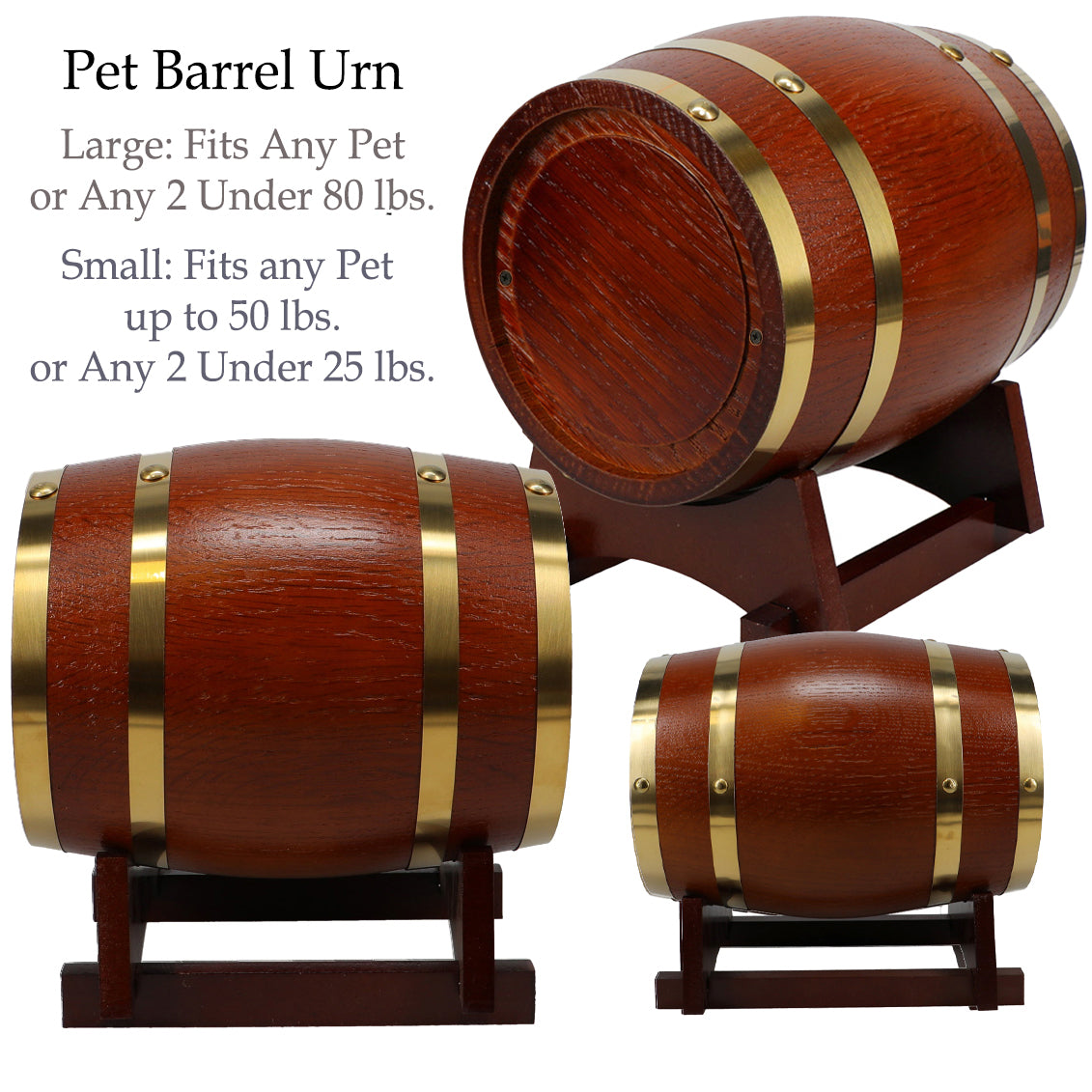 Pet Chestnut Barrel Urn - Small or Large Dog or Cat Urns