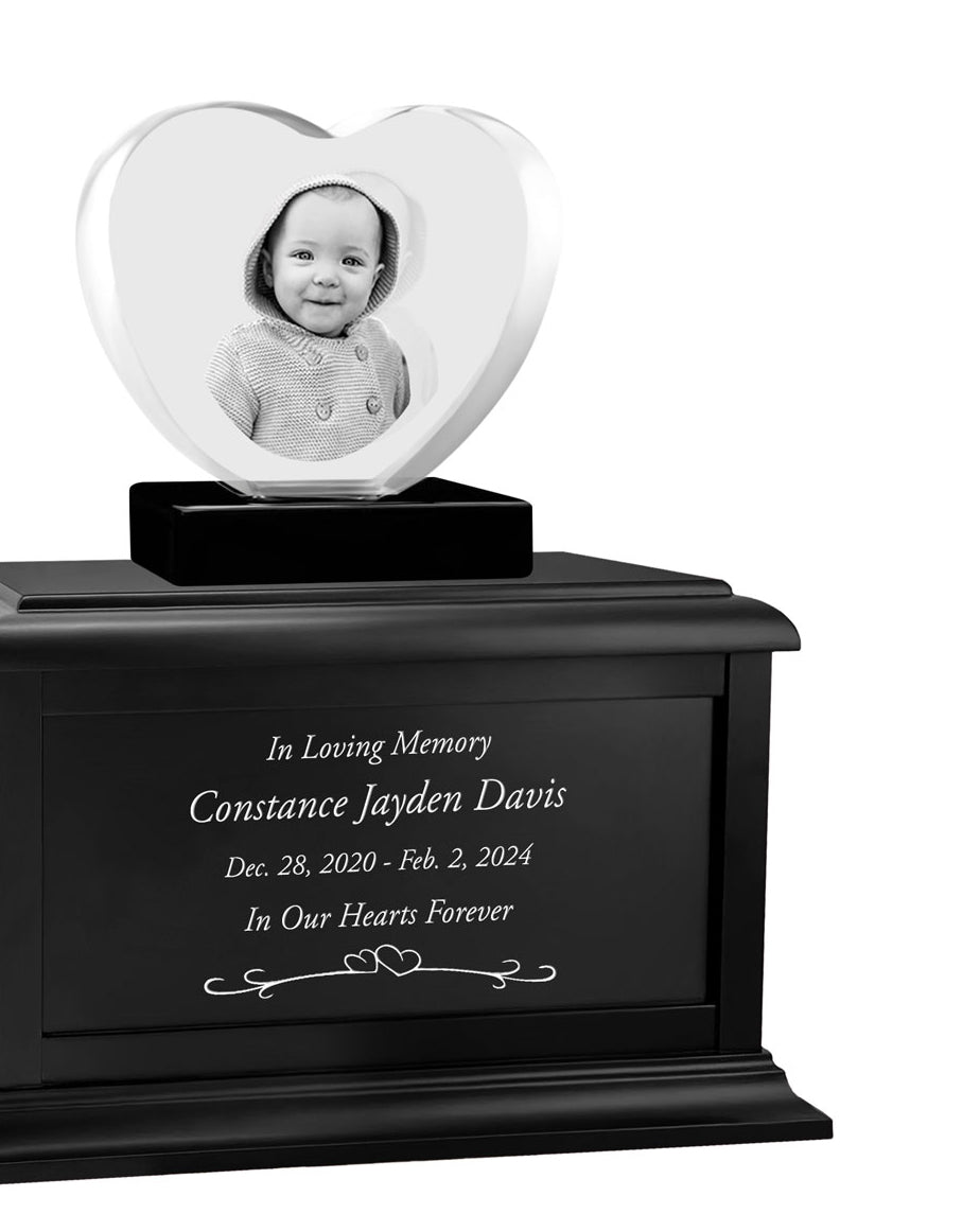 Child Memorial Heart 3D Crystal Infinity Wood Urn Set