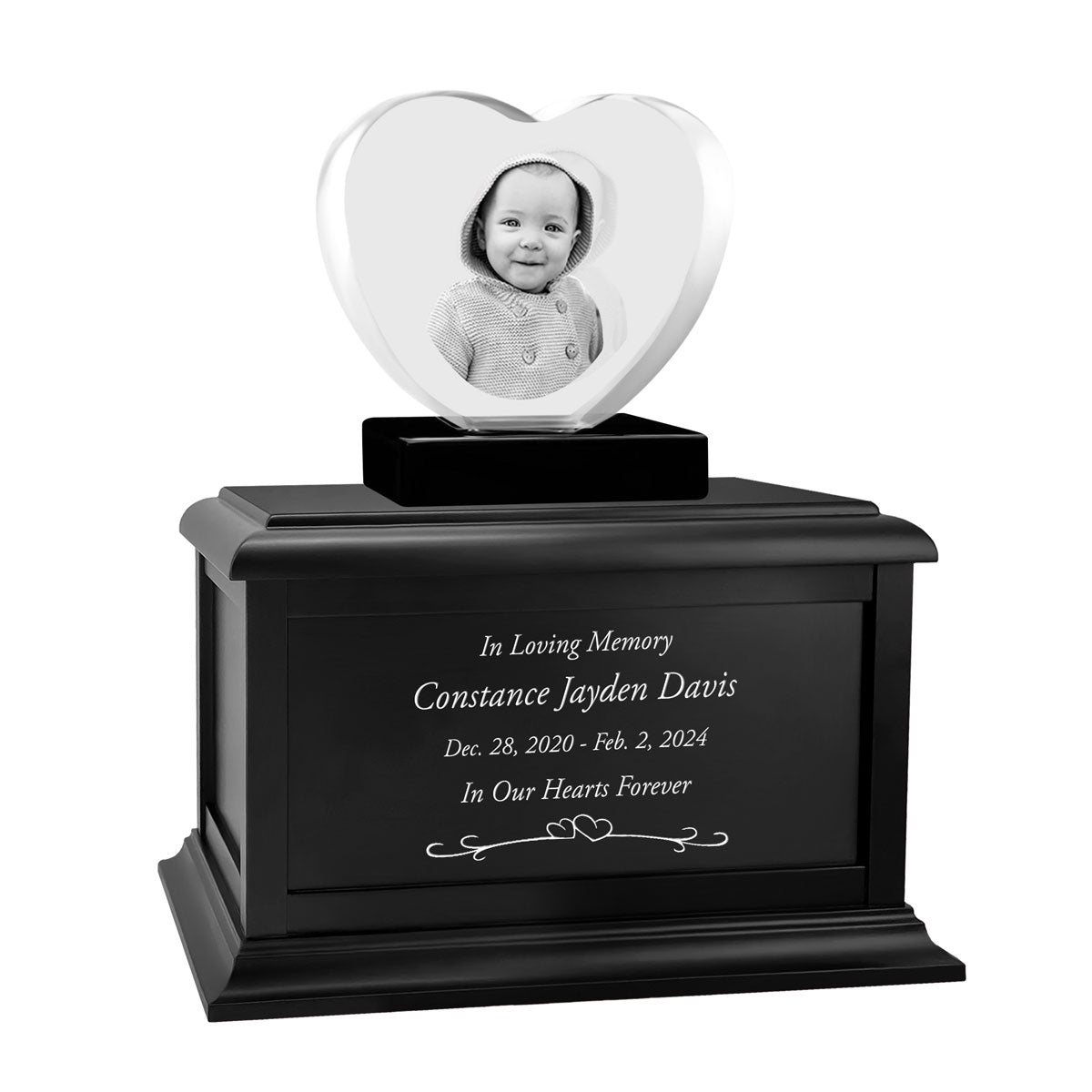 Child Memorial Heart 3D Crystal Infinity Wood Urn Set