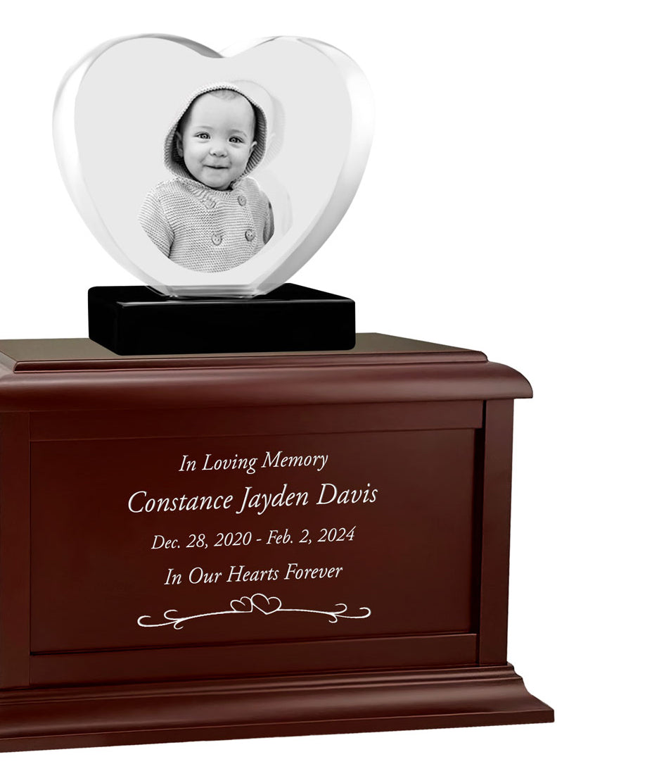 Child Memorial Heart 3D Crystal Infinity Wood Urn Set