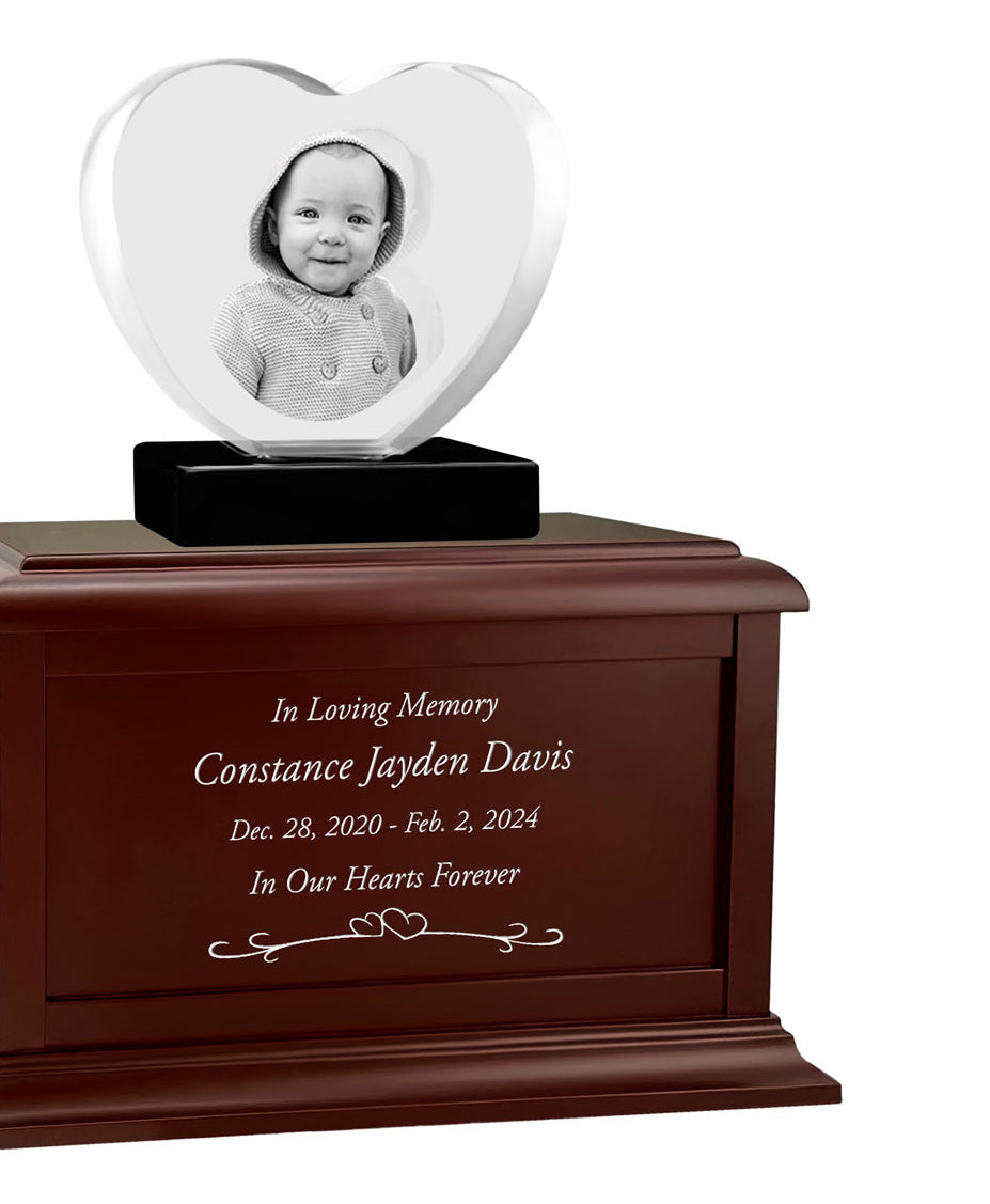 Child Memorial Heart 3D Crystal Infinity Wood Urn Set