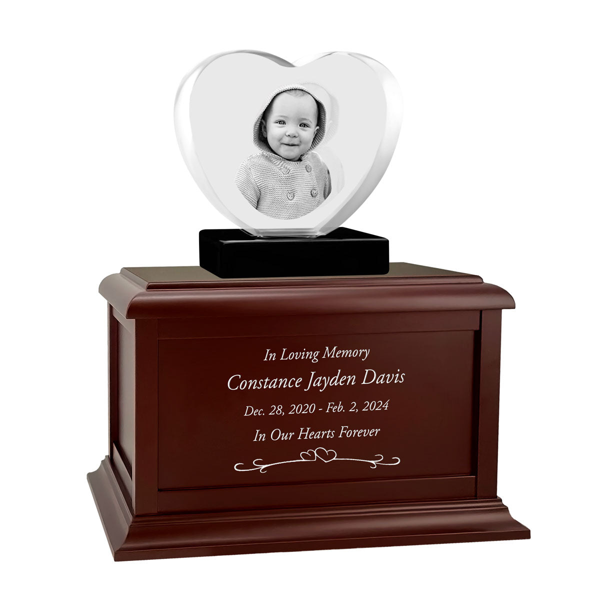 Child Memorial Heart 3D Crystal Infinity Wood Urn Set