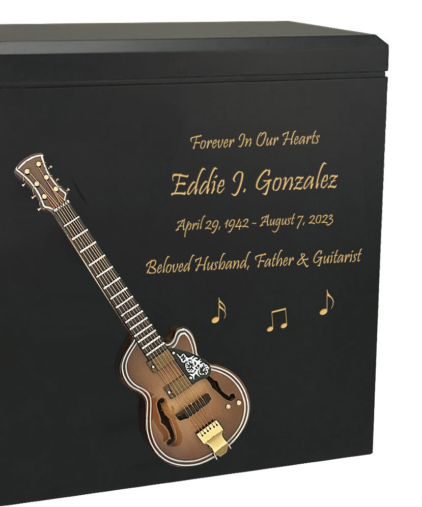Country String Guitar Wood Adult Cremation Urn - Miniature Guitar - Photo Option