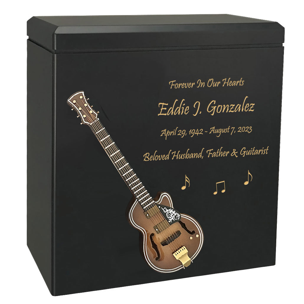 Country String Guitar Wood Adult Cremation Urn - Miniature Guitar - Photo Option