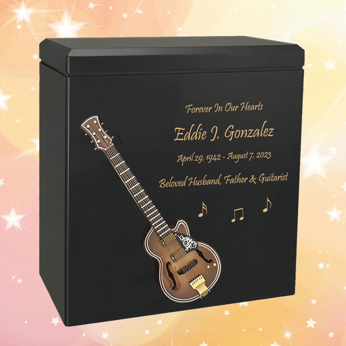 Country String Guitar Wood Adult Cremation Urn - Miniature Guitar - Photo Option
