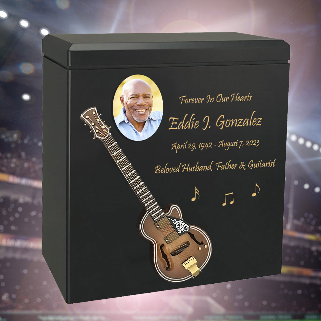 Country String Guitar Wood Adult Cremation Urn - Miniature Guitar - Photo Option