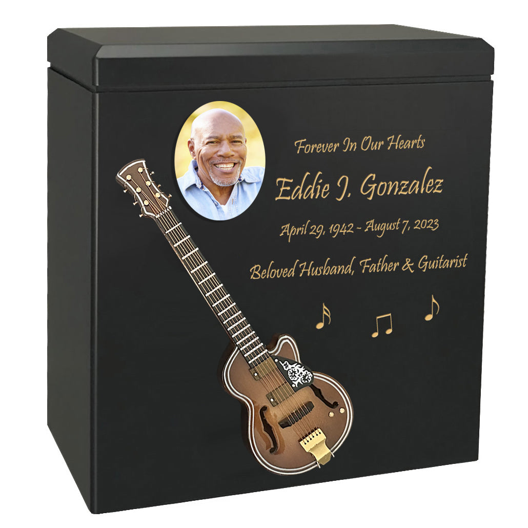 Country String Guitar Wood Adult Cremation Urn - Miniature Guitar - Photo Option