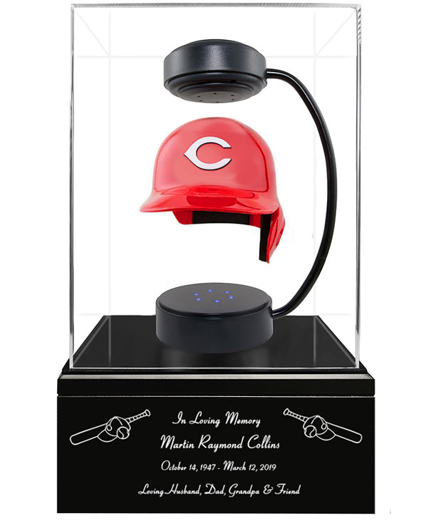 Baseball Cremation Urn & Cincinnati Reds Hover Helmet Décor
