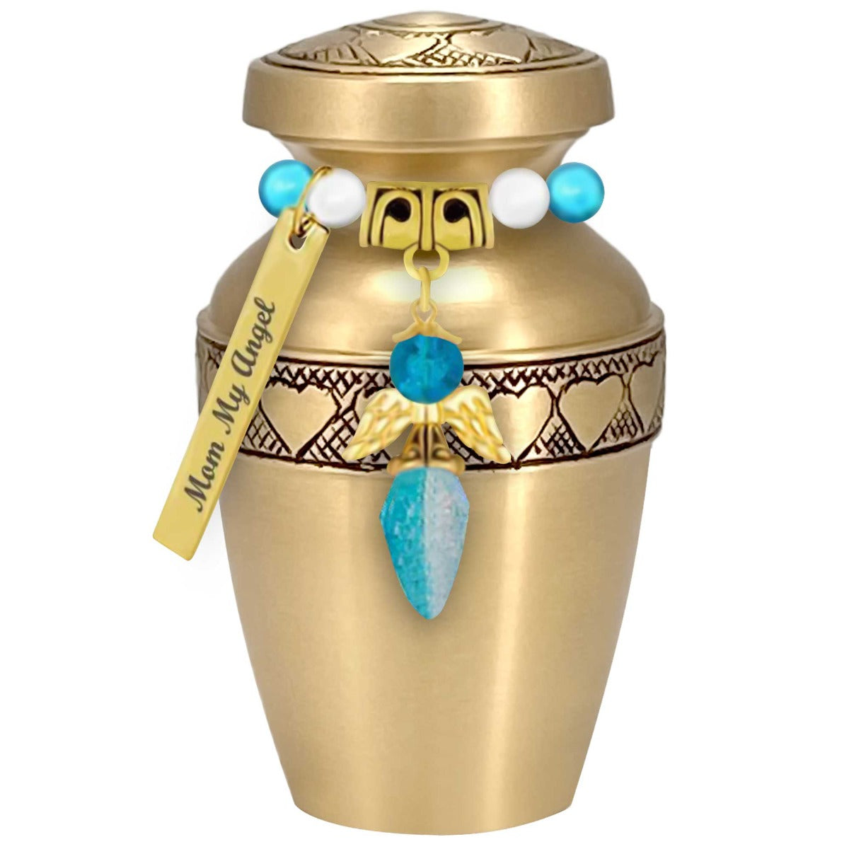Aqua Crystal Circle of Hearts Keepsake Urn - Love Charms® Option