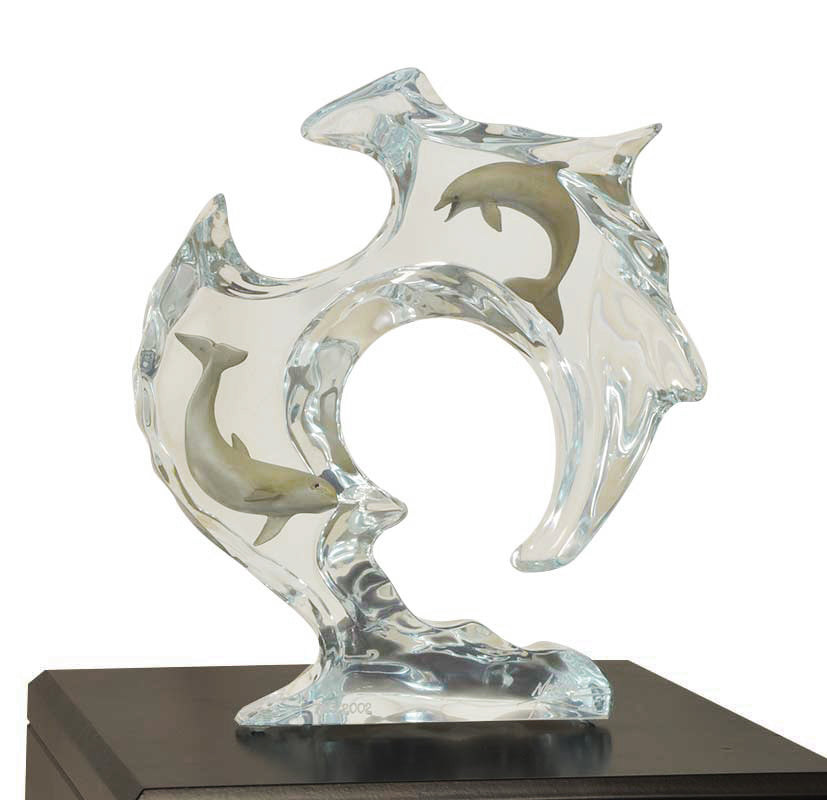 Circle of Love Dolphin Lucite Art Cremation Urn - Handmade Wooden Adult Urn