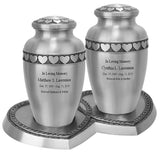 Love of My Life Pewter Companion Urns Heart Base Urns for Mom And Dad