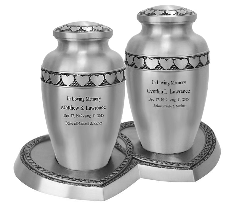Love of My Life Pewter Companion Urns Heart Base Urns for Mom And Dad