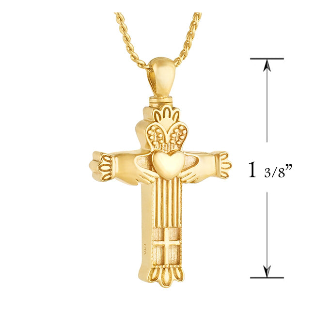 Claddagh Cross 10KT or 14KT Gold Cremation Jewelry Urn - ORDER NOW