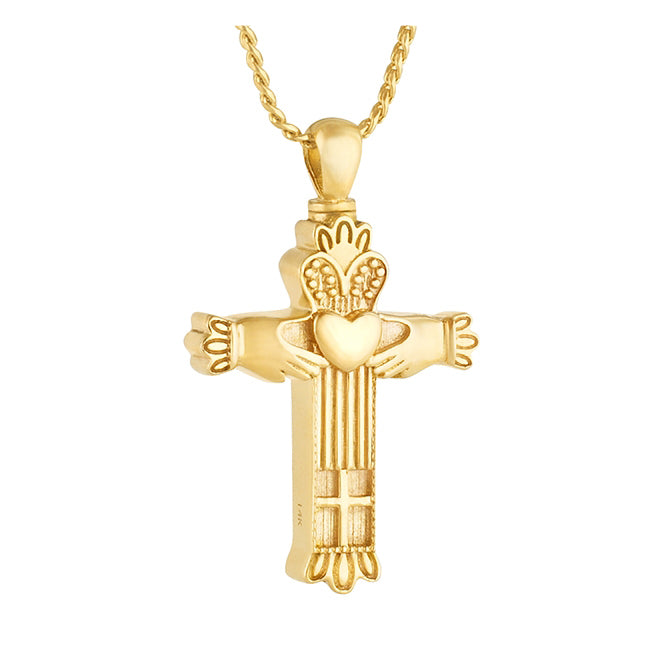 Claddagh Cross 10KT or 14KT Gold Cremation Jewelry Urn - SHIPS NOW