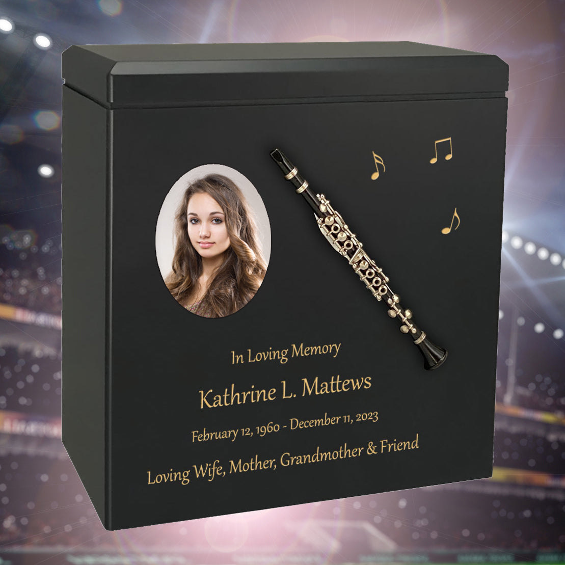 Clarinet Wood Adult Cremation Urn - Miniature Clarinet - Photo Option