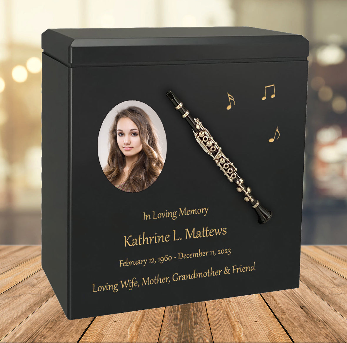 Clarinet Wood Adult Cremation Urn - Miniature Clarinet - Photo Option