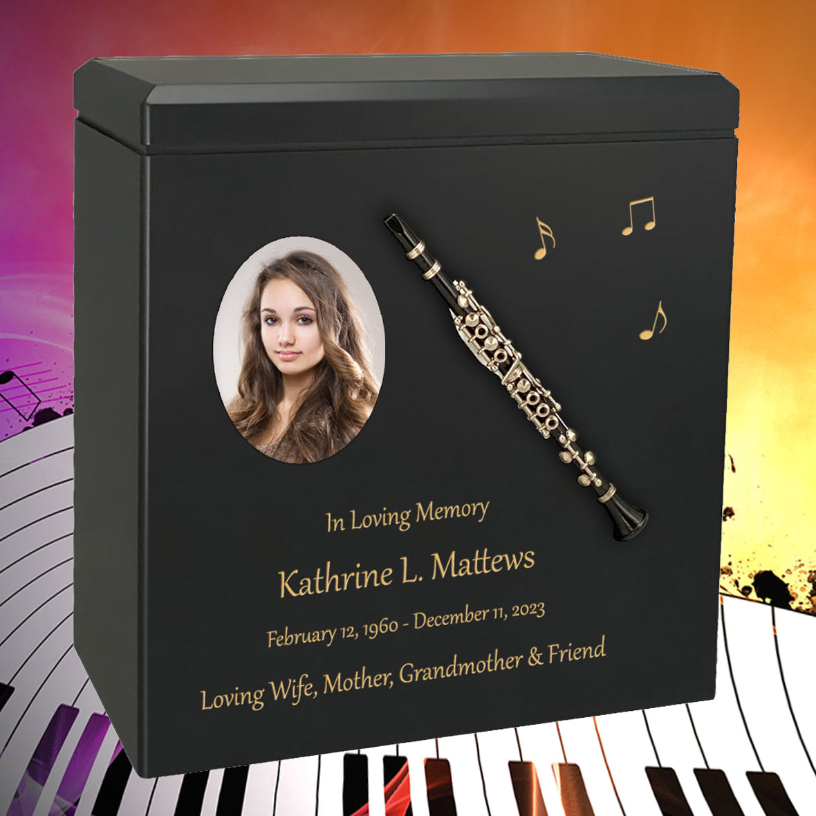 Clarinet Wood Adult Cremation Urn - Miniature Clarinet - Photo Option