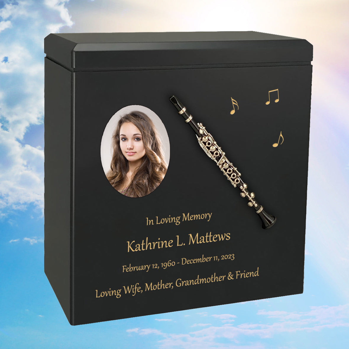 Clarinet Wood Adult Cremation Urn - Miniature Clarinet - Photo Option