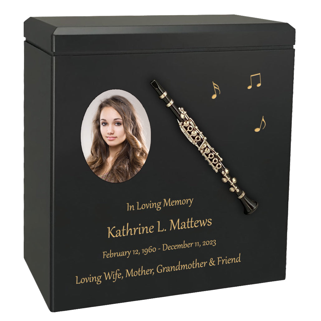 Clarinet Wood Adult Cremation Urn - Miniature Clarinet - Photo Option