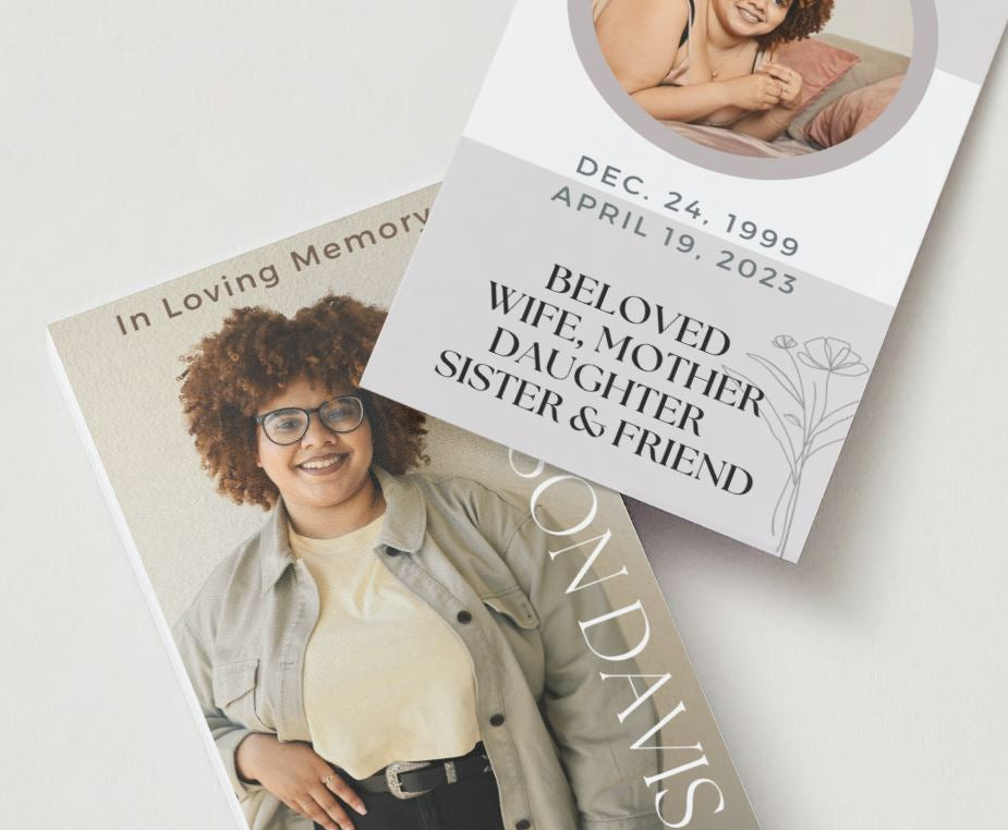 Double Photo Memorial Cards - Funeral  Cards - Celebration of Life Cards